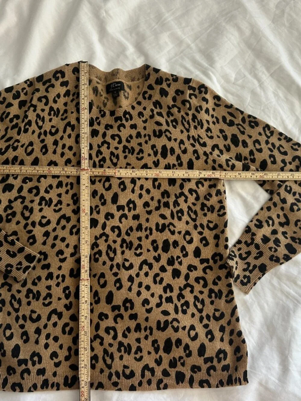 J.Crew 100% Cashmere Leopard Print Sweater Women's S Tan Black Crew Neck Luxury